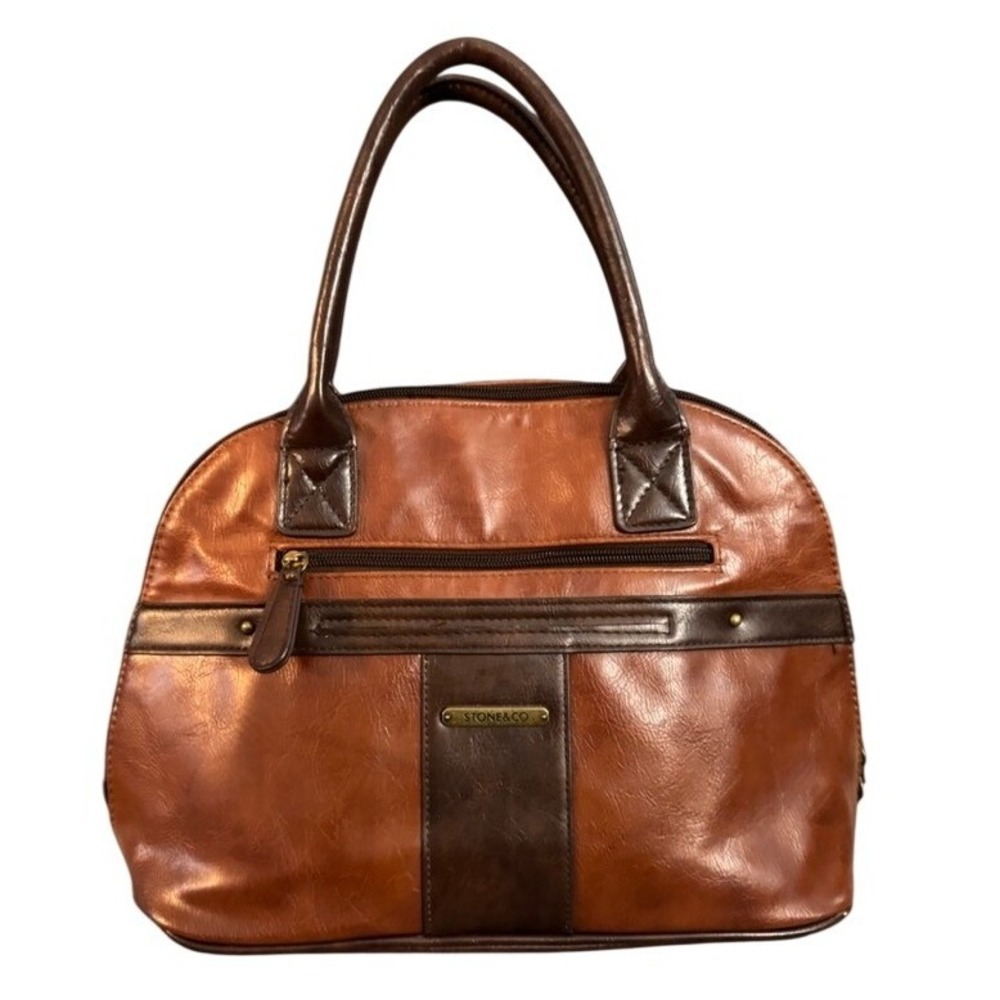 Stone & Co Brown Two Tone Bonded Satchel Handbag 69058SP